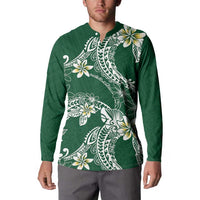 Polynesian Hawaiian Plumeria Tribal Pattern Button Sweatshirt Green Version