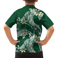 Polynesian Hawaiian Plumeria Tribal Pattern Family Matching Long Sleeve Bodycon Dress and Hawaiian Shirt Green Version LT01 - Polynesian Pride