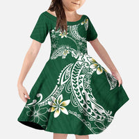Polynesian Hawaiian Plumeria Tribal Pattern Family Matching Mermaid Dress and Hawaiian Shirt Green Version LT01 Daughter's Dress Green - Polynesian Pride