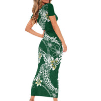 Polynesian Hawaiian Plumeria Tribal Pattern Family Matching Short Sleeve Bodycon Dress and Hawaiian Shirt Green Version LT01 - Polynesian Pride