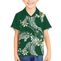 Polynesian Hawaiian Plumeria Tribal Pattern Family Matching Tank Maxi Dress and Hawaiian Shirt Green Version