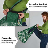 Polynesian Hawaiian Plumeria Tribal Pattern Grocery Bag Green Version