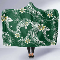 Polynesian Hawaiian Plumeria Tribal Pattern Hooded Blanket Green Version