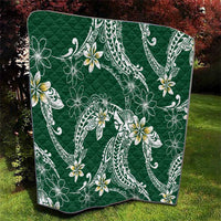 Polynesian Hawaiian Plumeria Tribal Pattern Quilt Green Version