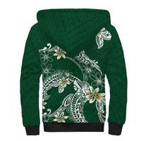 Polynesian Hawaiian Plumeria Tribal Pattern Sherpa Hoodie Green Version