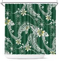 Polynesian Hawaiian Plumeria Tribal Pattern Shower Curtain Green Version