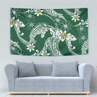 Polynesian Hawaiian Plumeria Tribal Pattern Tapestry Green Version