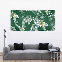 Polynesian Hawaiian Plumeria Tribal Pattern Tapestry Green Version