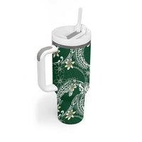Polynesian Hawaiian Plumeria Tribal Pattern Tumbler With Handle Green Version