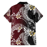 Polynesian Hawaiian Plumeria Tribal Pattern Family Matching Off Shoulder Maxi Dress and Hawaiian Shirt Special Wine Red Version