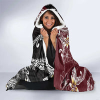 Polynesian Hawaiian Plumeria Tribal Pattern Hooded Blanket Special Wine Red Version