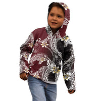 Polynesian Hawaiian Plumeria Tribal Pattern Kid Hoodie Special Wine Red Version