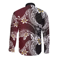 Polynesian Hawaiian Plumeria Tribal Pattern Long Sleeve Button Shirt Special Wine Red Version