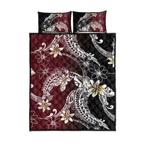 Polynesian Hawaiian Plumeria Tribal Pattern Quilt Bed Set Special Wine Red Version