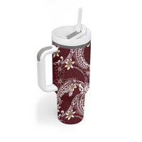 Polynesian Hawaiian Plumeria Tribal Pattern Tumbler With Handle Special Wine Red Version