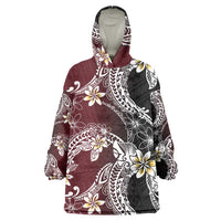 Polynesian Hawaiian Plumeria Tribal Pattern Wearable Blanket Hoodie Special Wine Red Version