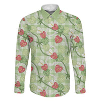 Anthurium Pikake Ti Leaf Palaka Family Matching Off Shoulder Short Dress and Hawaiian Shirt Green Version