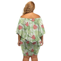 Anthurium Pikake Ti Leaf Palaka Family Matching Off Shoulder Short Dress and Hawaiian Shirt Green Version