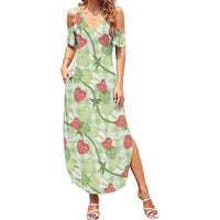 Anthurium Pikake Ti Leaf Palaka Family Matching Summer Maxi Dress and Hawaiian Shirt Green Version