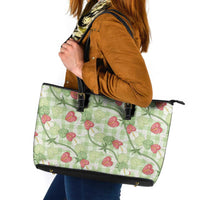 Anthurium Pikake Ti Leaf Palaka Leather Tote Bag Green Version