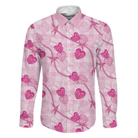 Anthurium Pikake Ti Leaf Palaka Family Matching Long Sleeve Bodycon Dress and Hawaiian Shirt Pink Version