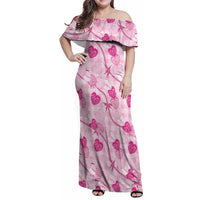 Anthurium Pikake Ti Leaf Palaka Family Matching Off Shoulder Maxi Dress and Hawaiian Shirt Pink Version