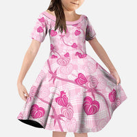 Anthurium Pikake Ti Leaf Palaka Family Matching Short Sleeve Bodycon Dress and Hawaiian Shirt Pink Version
