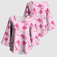Anthurium Pikake Ti Leaf Palaka Kimono Sleeve Blouse Pink Version