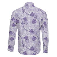 Anthurium Pikake Ti Leaf Palaka Family Matching Long Sleeve Bodycon Dress and Hawaiian Shirt Purple Version LT01 - Polynesian Pride