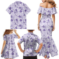 Anthurium Pikake Ti Leaf Palaka Family Matching Mermaid Dress and Hawaiian Shirt Purple Version