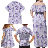 Anthurium Pikake Ti Leaf Palaka Family Matching Off Shoulder Maxi Dress and Hawaiian Shirt Purple Version