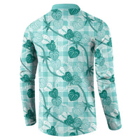 Anthurium Pikake Ti Leaf Palaka Button Sweatshirt Turquoise Version