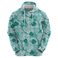 Anthurium Pikake Ti Leaf Palaka Hoodie Turquoise Version