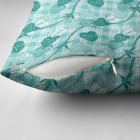 Anthurium Pikake Ti Leaf Palaka Pillow Cover Turquoise Version