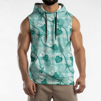 Anthurium Pikake Ti Leaf Palaka Sleeveless Hoodie Turquoise Version