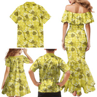 Anthurium Pikake Ti Leaf Palaka Family Matching Mermaid Dress and Hawaiian Shirt Yellow Version