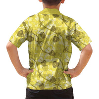 Anthurium Pikake Ti Leaf Palaka Family Matching Short Sleeve Bodycon Dress and Hawaiian Shirt Yellow Version LT01 - Polynesian Pride