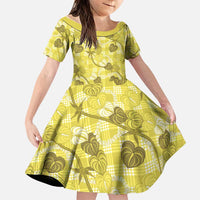 Anthurium Pikake Ti Leaf Palaka Family Matching Short Sleeve Bodycon Dress and Hawaiian Shirt Yellow Version LT01 Daughter's Dress Yellow - Polynesian Pride
