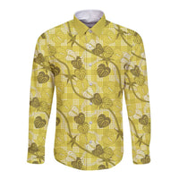 Anthurium Pikake Ti Leaf Palaka Long Sleeve Button Shirt Yellow Version