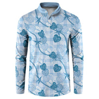 Anthurium Pikake Ti Leaf Palaka Button Sweatshirt Blue Version