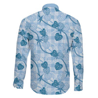 Anthurium Pikake Ti Leaf Palaka Family Matching Off Shoulder Short Dress and Hawaiian Shirt Blue Version