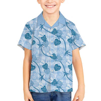 Anthurium Pikake Ti Leaf Palaka Kid Hawaiian Shirt Blue Version