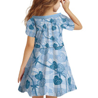 Anthurium Pikake Ti Leaf Palaka Kid Short Sleeve Dress Blue Version