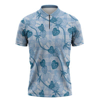 Anthurium Pikake Ti Leaf Palaka Zipper Polo Shirt Blue Version