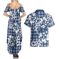 Hibiscus Pakala Cobalt Blue Royal Couples Matching Summer Maxi Dress and Hawaiian Shirt Tropical Floral Stylized - Polynesian Pride