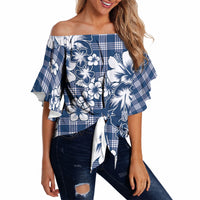 Hibiscus Pakala Cobalt Blue Royal Off Shoulder Wrap Waist Top Tropical Floral Stylized LT01 - Polynesian Pride