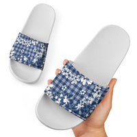 Hibiscus Pakala Cobalt Blue Royal Slide Sandals Tropical Floral Stylized - Polynesian Pride