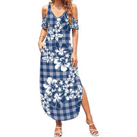 Hibiscus Pakala Cobalt Blue Royal Summer Maxi Dress Tropical Floral Stylized - Polynesian Pride