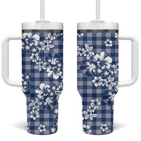 Hibiscus Pakala Cobalt Blue Royal Tumbler With Handle Tropical Floral Stylized - Polynesian Pride