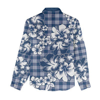 Hibiscus Pakala Cobalt Blue Royal Women Casual Shirt Tropical Floral Stylized - Polynesian Pride